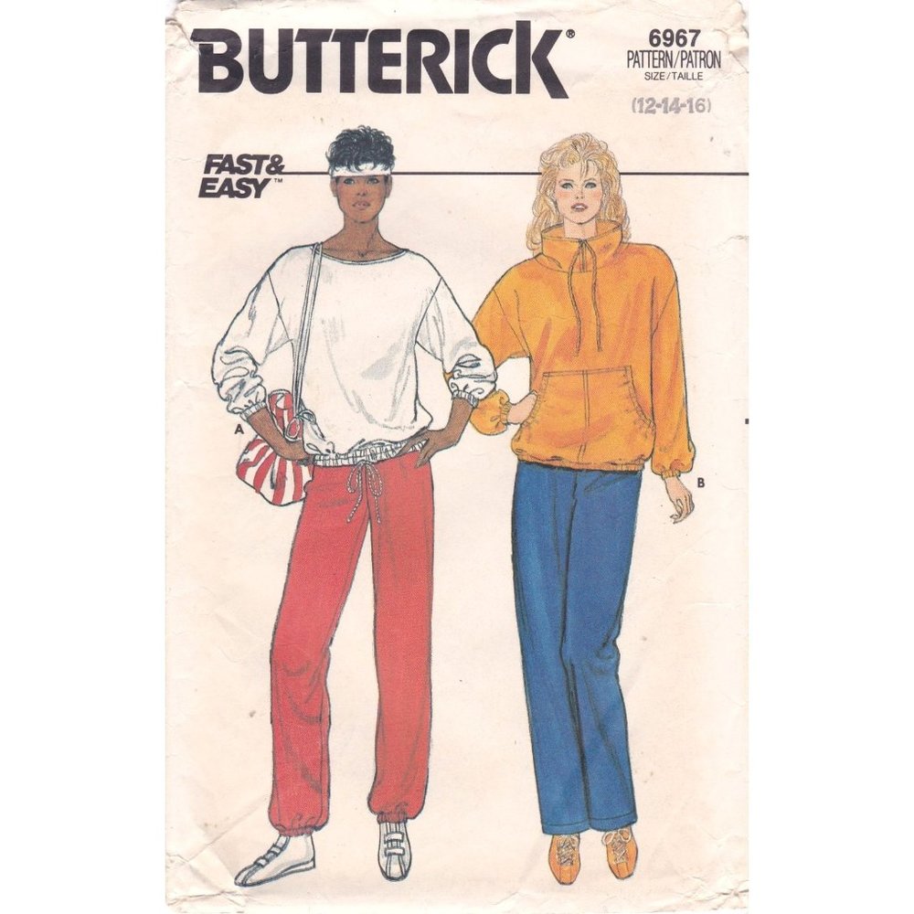 Vintage Sewing PATTERN Butterick 6967, Misses Fast and Easy 1980s Top and Pants,